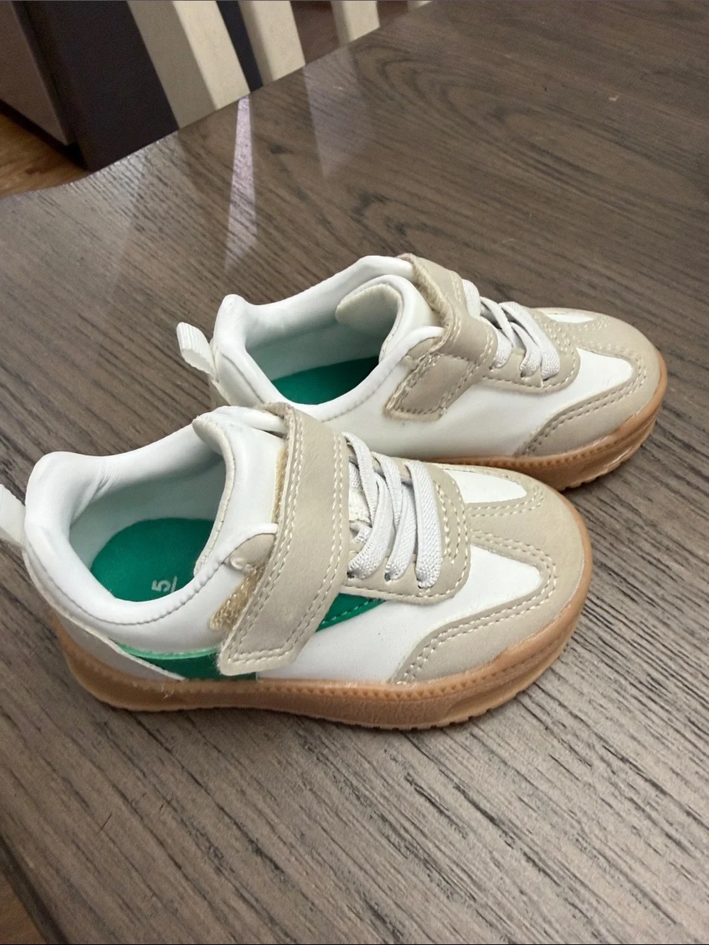 Carter's White & Beige Kids Velcro Sneakers with Green Insole